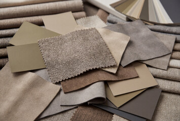 Fabric and material samples displaying neutral color palette