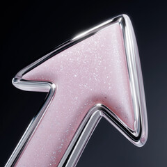 Glossy Pink 3D Arrow with Chrome Border Pointing Upwards on Dark Background