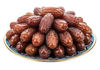 Obraz premium ripe medjool dates on decorative plate, closeup for ramadan