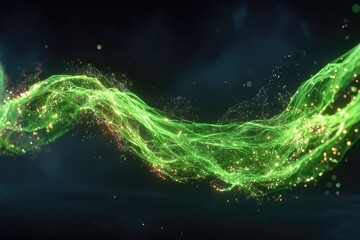 Glowing green energy stream, dark background