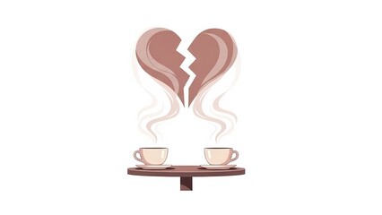 Broken Relationship Symbolized by Coffee Cups and Heart-Shaped