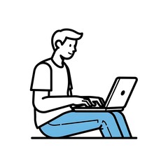 Man working on laptop computer illustration