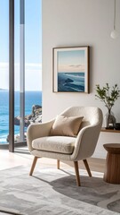 Cozy chair in bright, airy room