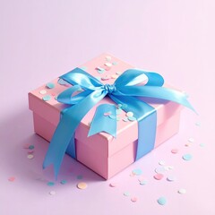Obraz premium Pink gift box with a blue satin ribbon
