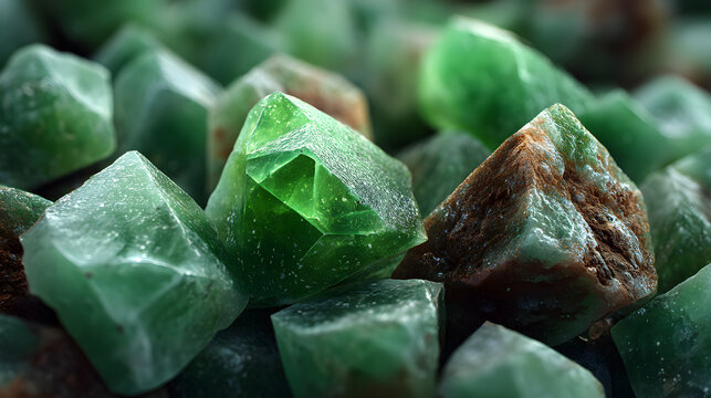 Close up of a green jade texture, emerald gem stone
