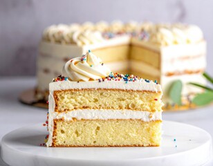 Slice of layered cake with white icing