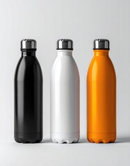 Bottles in black, white, and orange