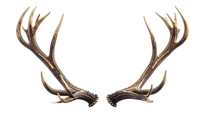 Paired, symmetrical deer antlers against black backdrop