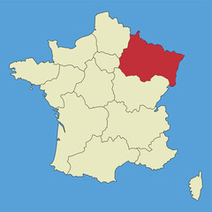 Obraz premium Map of Grand Est on a vector map of France. Regions of France. Vector illustration.