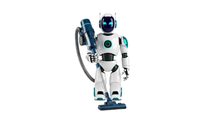 Robot Holding a Cordless Vacuum Cleaner