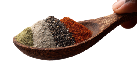 Scooping spices with a wooden spoon isolated kitchen culinary art minimalist close-up view