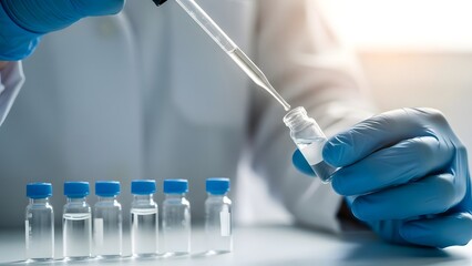 A scientist in a lab handling a vial with precision using gloves