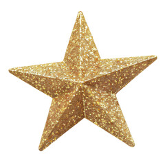 Gold glitter star decoration icon, 3D style isolated on Transparent Background