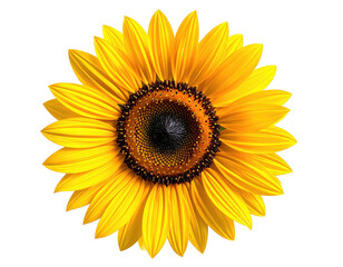 Bright sunflower bloom, yellow petals, dark center