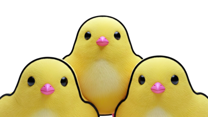 Three Cute Yellow Cartoon Chicks