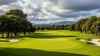 Fototapeta premium Golf course hole with flag isolated on transparent background