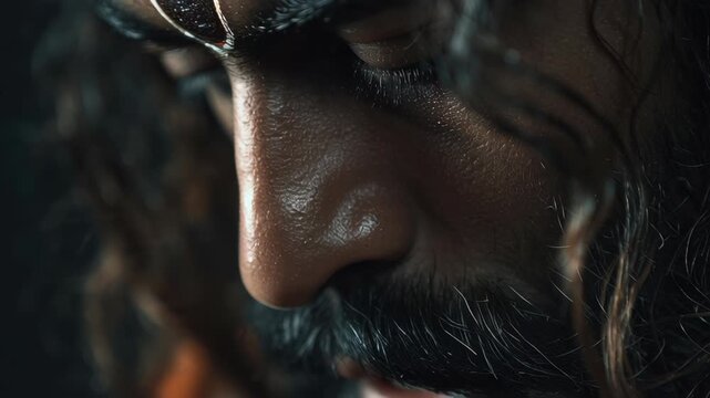 Close-up of Lord Shiva with Damru, representing Maha Shivratri, in traditional spiritual photography style
