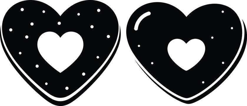 Two heartshaped cookie icons with inner heart cutouts, simple style isolated illustration