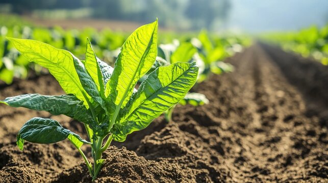 tobacco. Mature tobacco plants growing in sun-drenched field. gardening catalogs, home-decor guides, designed for home decor and floral branding, celebrates nature.