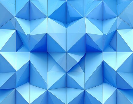 A blue 3D geometric pattern composed of numerous triangular shapes