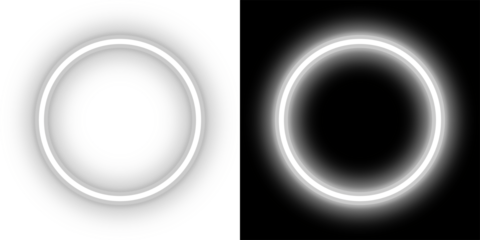 Bright white neon glow circular ring  Bright white neon glow circular ring circle frame border with empty center space and glowing lighting effect on transparent  background png design. light speed