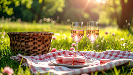 Outdoor Date with Pink Sparkling Wine and Gourmet Sweets