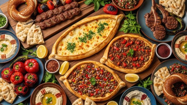 Turkish cuisine platter isolated on transparent background