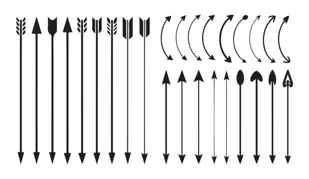 Diverse arrow silhouettes and curved pointers for diagrams and creative visualization vector elements