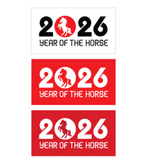 Three types of banner Chinese celebrate Chinese zodiac 2026 Year of the horse drawing in colorful cartoon vector