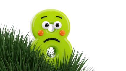 Sad Cartoon Number 8 Peeking Out of Grass