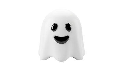 Cute cartoon ghost with happy face, 3D rendering