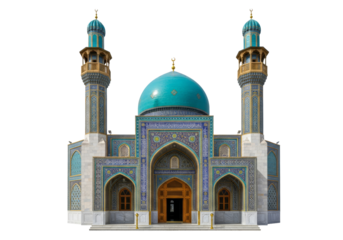 turquoise dome mosque with ornate tilework and minarets