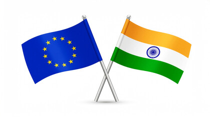 Flags of India and the EU as symbols of cooperation and free trade agreements