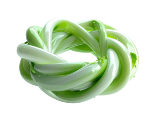 Glossy, interwoven, abstract tubes in shades of green on black