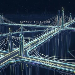 Futuristic Bridge Network &ndash; Connect the Future, Digital City & Innovation Concept Art