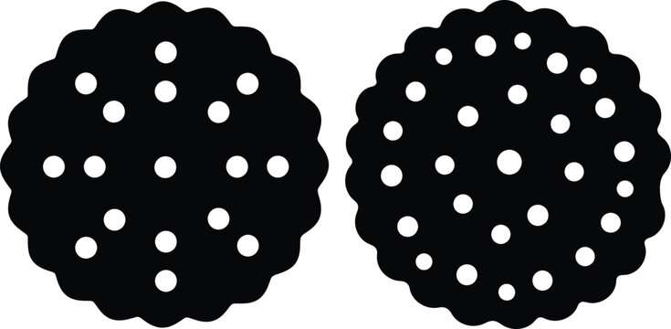 Two silhouette cookies illustration with scalloped edges and circular spots, flat design