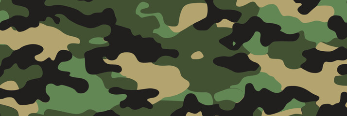 Fototapeta premium Seamless green military camouflage pattern background with abstract organic shapes in flat minimalist style for textile and design use