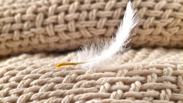 Feather soft texture beige fabric closeup macro detail fluffy gentle cozy knitted texture daily comfort quiet luxury yarn woven pattern background home interior blanket textile warmth minimal style
