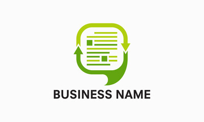 Green document icon with arrows indicating data flow.