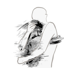 Emotional breakdown healing vector. Couple embracing illustration. Stormy emotions. Mental health, pain therapy, grief, anxiety, and resilience content. Support, safety, love. Psychological recovery