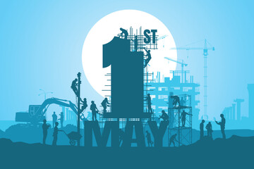 PrintLabour day background, Construction vector background, Worker in a building site.