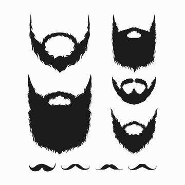 Collection of Various Beard Styles and Mustaches Silhouettes.