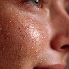 Fototapeta premium Macro image of oily facial skin with enlarged pores and natural texture on white background