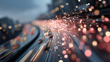 A vibrant 3D visualization of city traffic flow with colorful streams highlighting movement patterns.