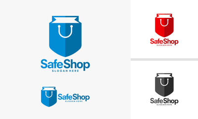 Safe Shop Logo Design with Shield and Shopping Bag.