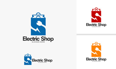 Electric Shop Logo Design Featuring Shopping Bag and Lightning Bolt.