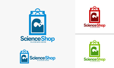 Science Shop Logo Design with Shopping Bag and Wave.