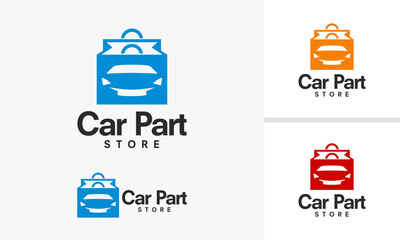 Car Part Store Logo Design with Shopping Bag and Car Icon.