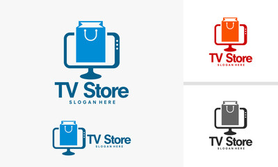 TV Store Logo Design Featuring Shopping Bag on Screen.