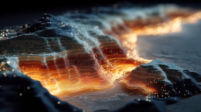 A glowing 3D population density map visualizing urban data in a layered design. - Powered by Adobe